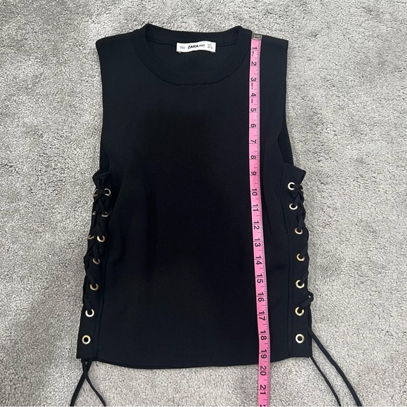 Zara Knit Lace Up Top Women’s Sz L Black - Picture 7 of 7